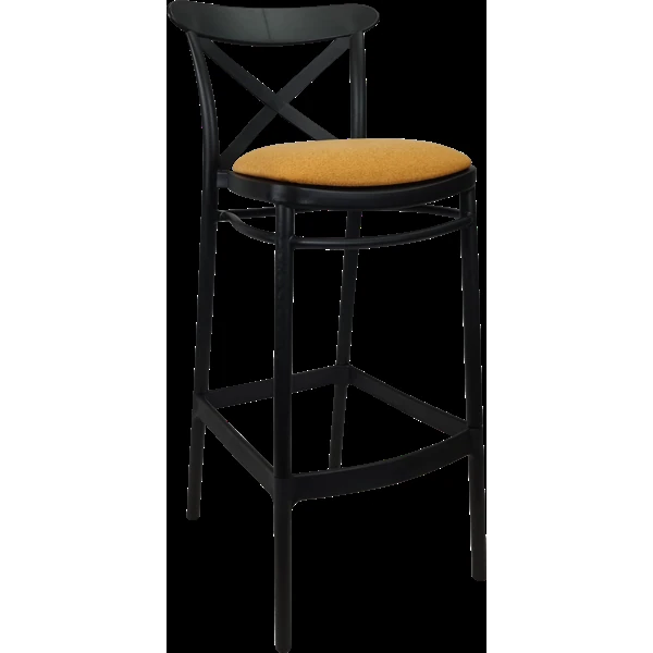 Siesta Cross Bar Stool 65cm (Counter Height) - Black with Orange Fabric Cushion