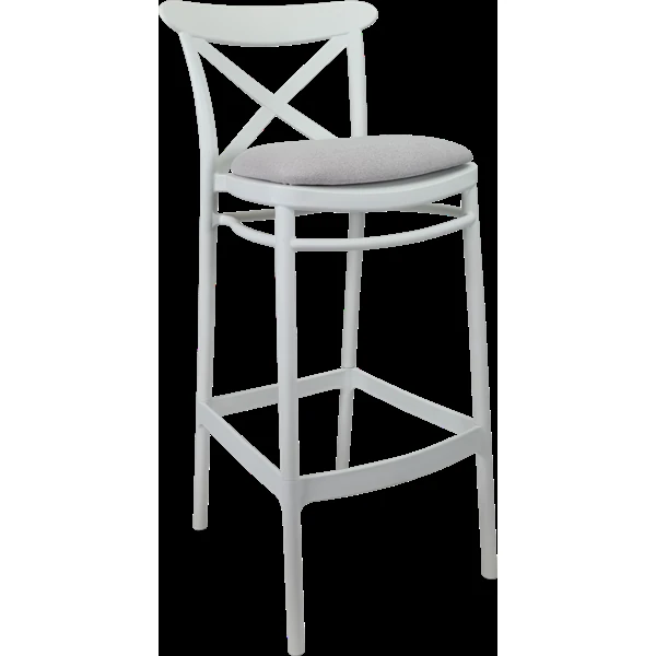 Siesta Cross Bar Stool 75cm (Dry Bar Height) - White with Light Grey Fabric Cushion