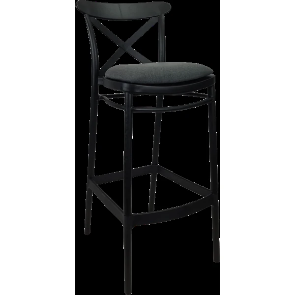 Siesta Cross Bar Stool 75cm (Dry Bar Height) - Black with Anthracite Fabric Cushion