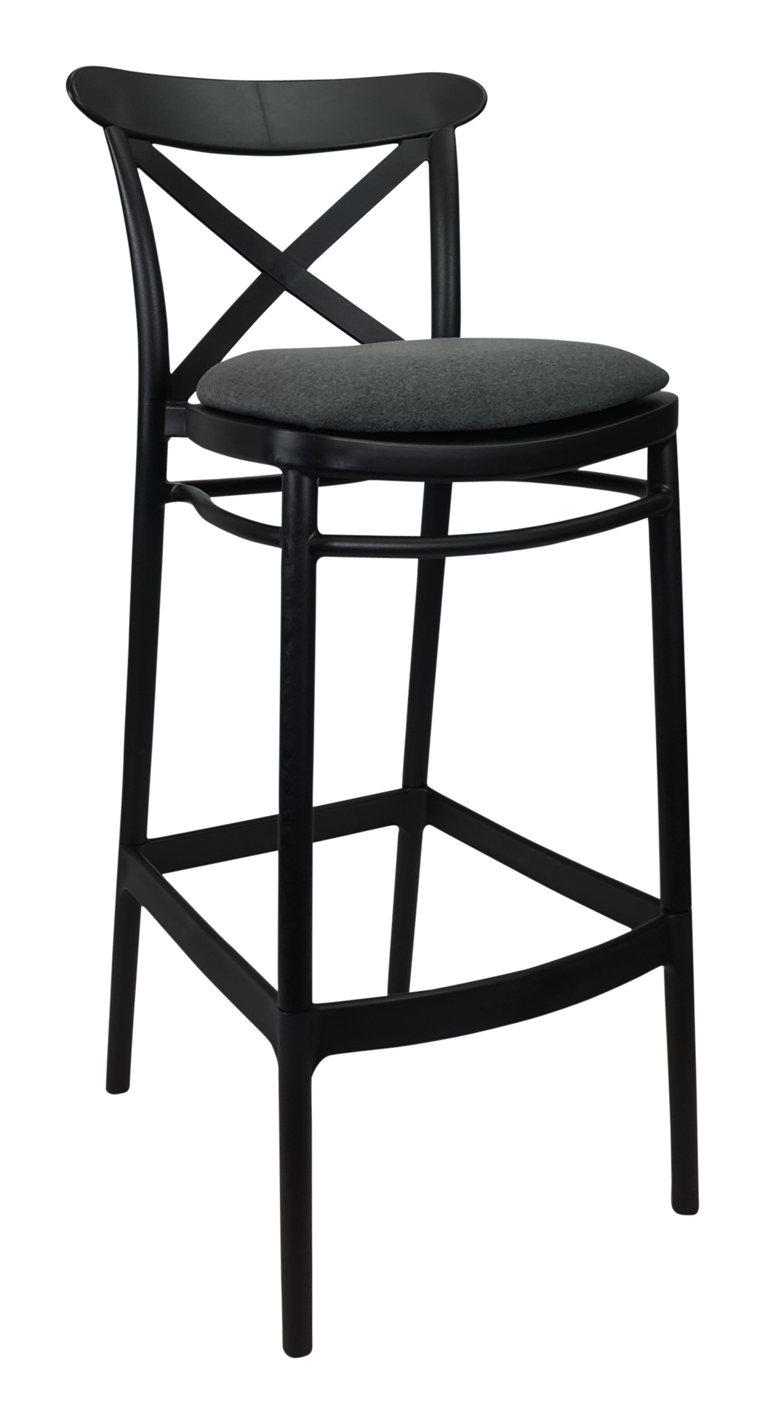 Siesta Cross Bar Stool 75cm (Dry Bar Height) - Black with Anthracite Fabric Cushion