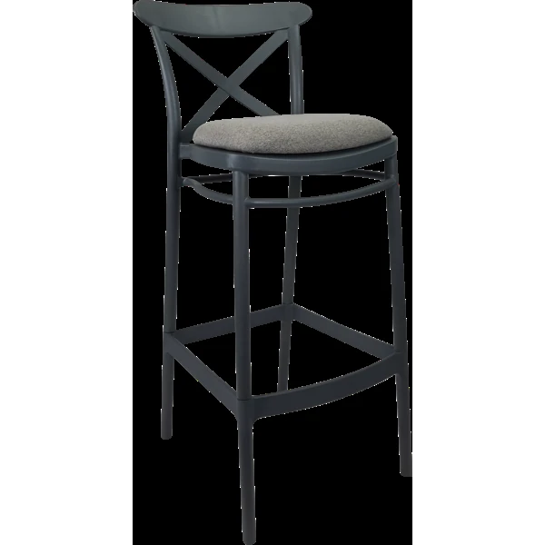 Siesta Cross Bar Stool 75cm (Dry Bar Height) - Anthracite with Taupe Fabric Cushion
