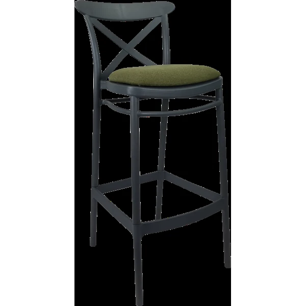 Siesta Cross Bar Stool 75cm (Dry Bar Height) - Anthracite with Olive Green Fabric Cushion