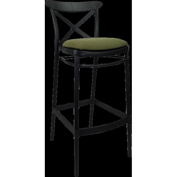 Siesta Cross Bar Stool 65cm (Counter Height) - Black with Olive Green Fabric Cushion