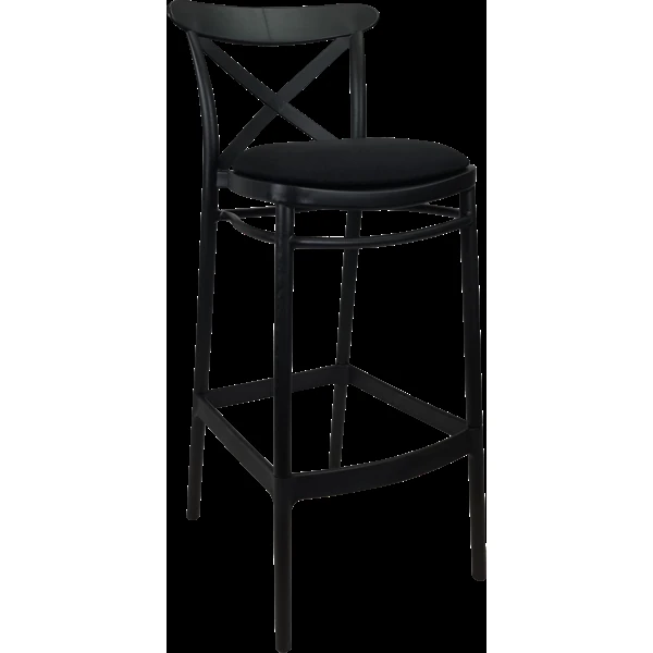 Siesta Cross Bar Stool 65cm (Counter Height) - Black with Black Vinyl Cushion