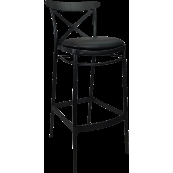 Siesta Cross Bar Stool 65cm (Counter Height) - Black with Anthracite Fabric Cushion