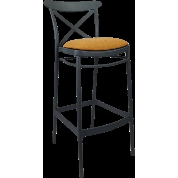 Siesta Cross Bar Stool 65cm (Counter Height) - Anthracite with Orange Fabric Cushion