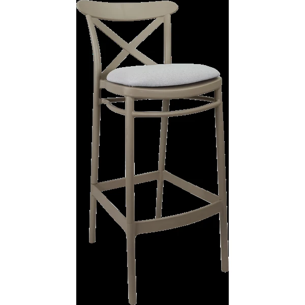 Siesta Cross Bar Stool 75cm (Dry Bar Height) - Taupe with Light Grey Fabric Cushion