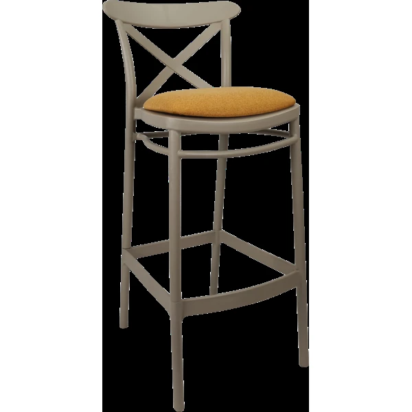 Siesta Cross Bar Stool 75cm (Dry Bar Height) - Taupe with Orange Fabric Cushion