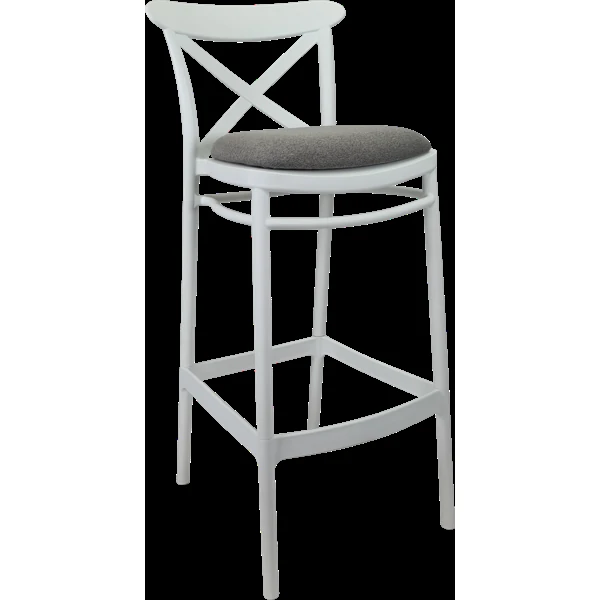 Siesta Cross Bar Stool 65cm (Counter Height) - White with Taupe Fabric Cushion