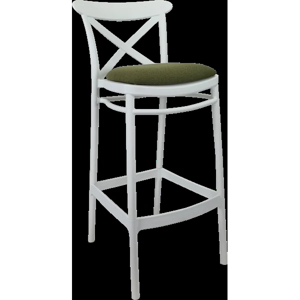 Siesta Cross Bar Stool 65cm (Counter Height) - White with Olive Green Fabric Cushion