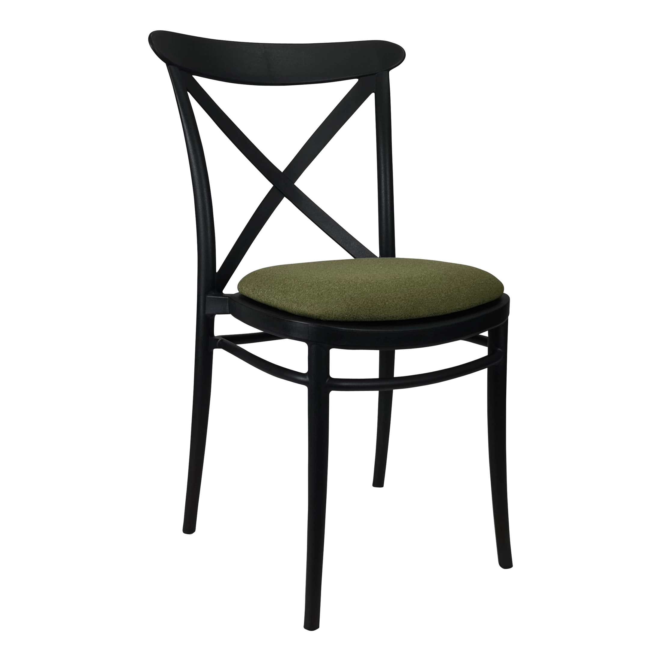Siesta Cross Chair - Black with Olive Green Fabric Cushion