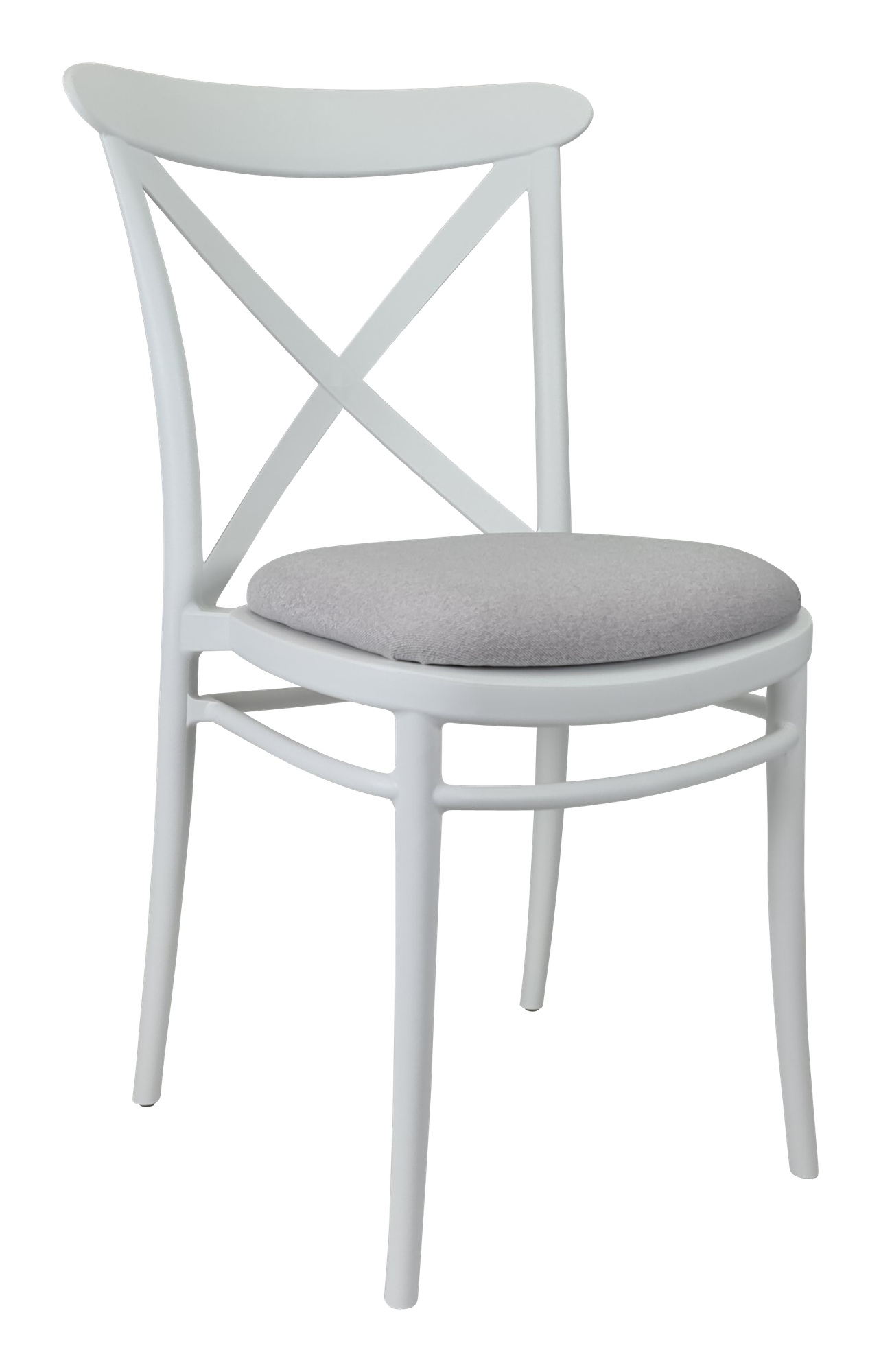 Siesta Cross Chair - White with Light Grey Fabric Cushion