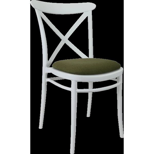 Siesta Cross Chair - White with Olive Green Fabric Cushion
