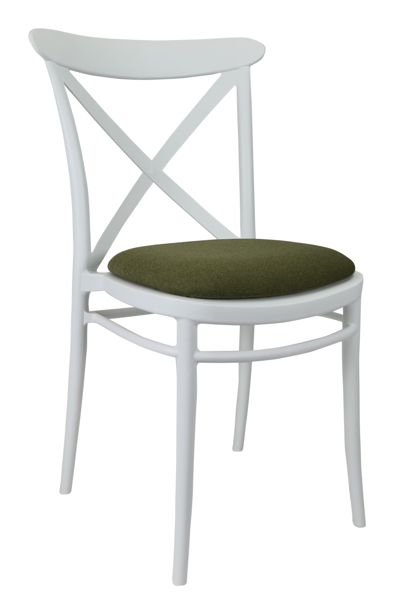 Siesta Cross Chair - White with Olive Green Fabric Cushion