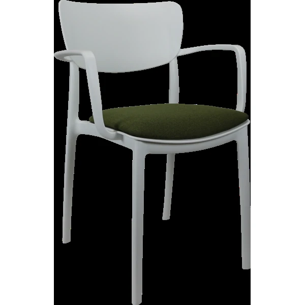 Siesta Lisa Arm Chair - White with Olive Green Fabric Cushion