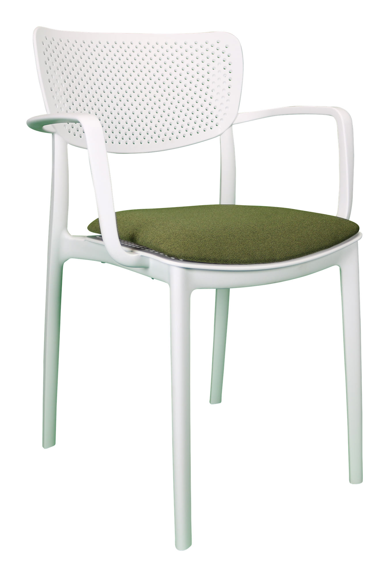 Siesta Loft Arm Chair - White with Olive Green Fabric Cushion