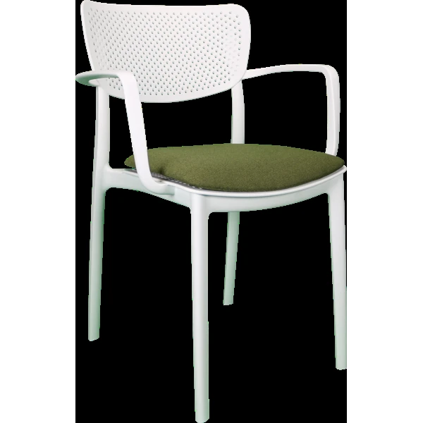 Siesta Loft Arm Chair - White with Olive Green Fabric Cushion