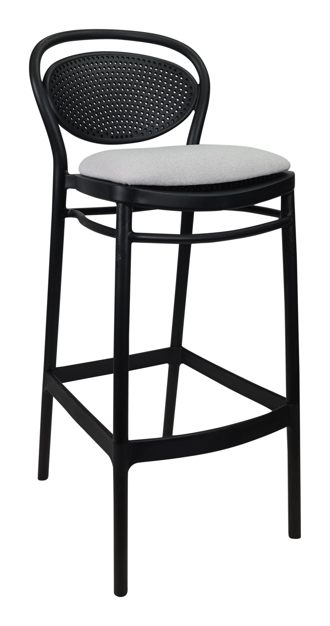 Siesta Marcel Bar Stool 75cm (Dry Bar Height) - Black with Light Grey Fabric Cushion