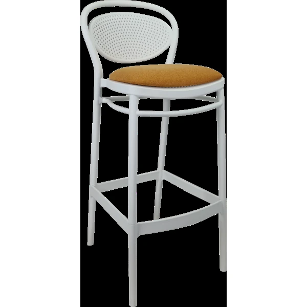 Siesta Marcel Bar Stool 75cm (Dry Bar Height) - White with Orange Fabric Cushion