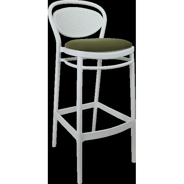 Siesta Marcel Bar Stool 75cm (Dry Bar Height) - White with Olive Green Fabric Cushion