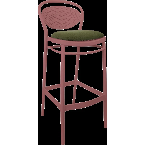 Siesta Marcel Bar Stool 65cm (Counter Height) - Marsala with Olive Green Fabric Cushion