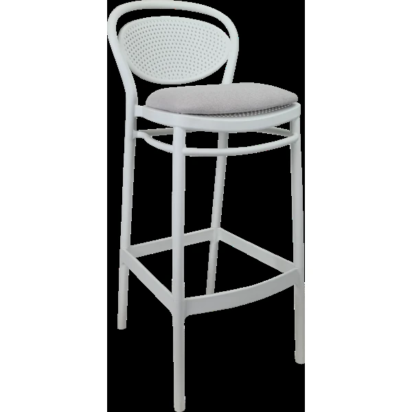 Siesta Marcel Bar Stool 65cm (Counter Height) - White with Light Grey Fabric Cushion
