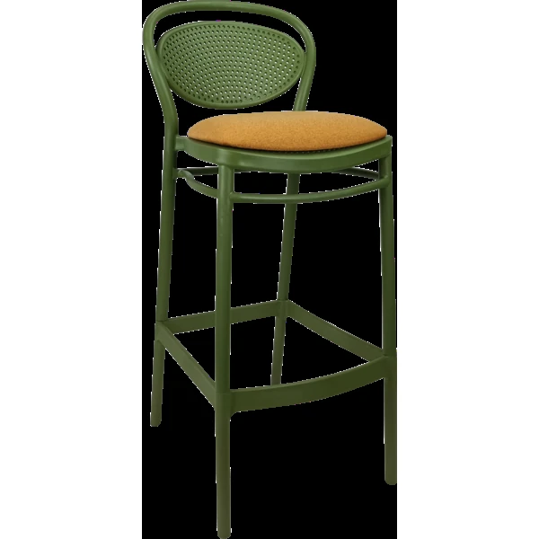 Siesta Marcel Bar Stool 65cm (Counter Height) - Olive Green with Orange Fabric Cushion