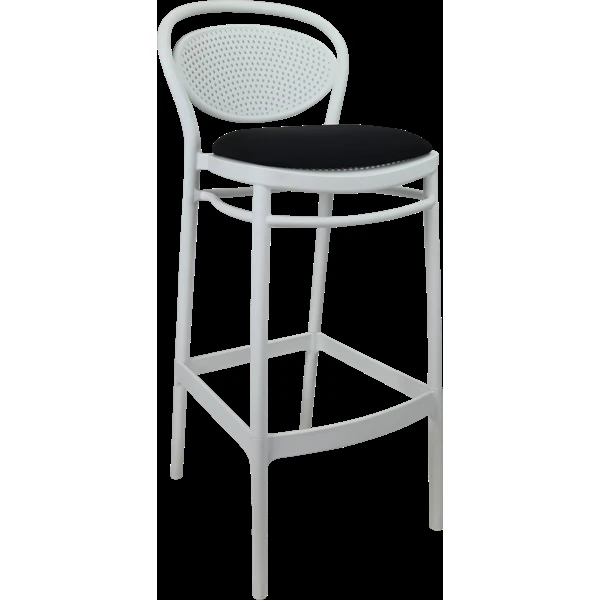 Siesta Marcel Bar Stool 65cm (Counter Height) - White with Black Fabric Cushion