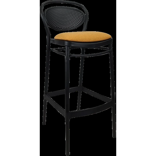 Siesta Marcel Bar Stool 65cm (Counter Height) - Black with Orange Fabric Cushion