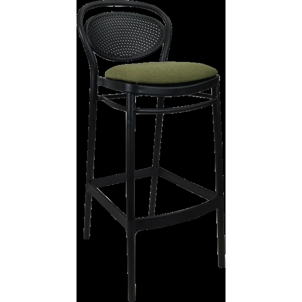 Siesta Marcel Bar Stool 65cm (Counter Height) - Black with Olive Green Fabric Cushion
