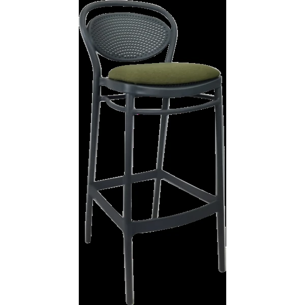 Siesta Marcel Bar Stool 65cm (Counter Height) - Anthracite with Olive Green Fabric Cushion