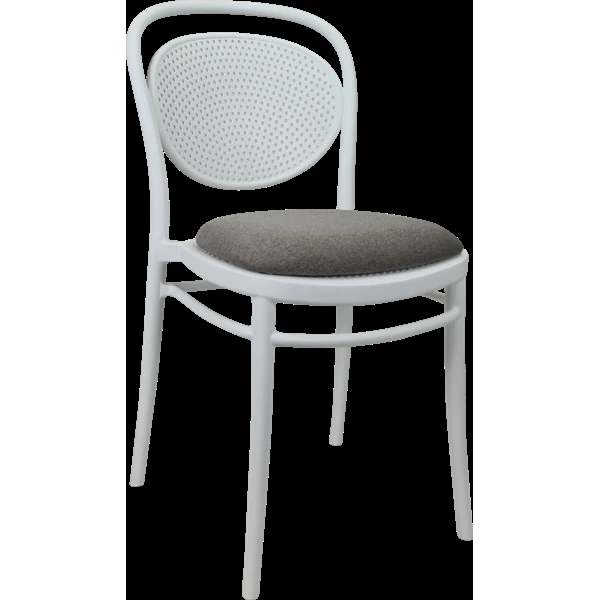 Siesta Marcel Chair - White with Taupe Fabric Cushion