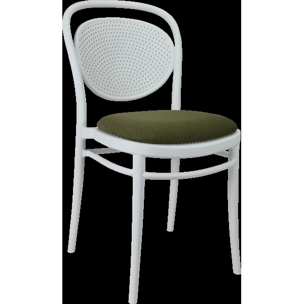 Siesta Marcel Chair - White with Olive Green Fabric Cushion