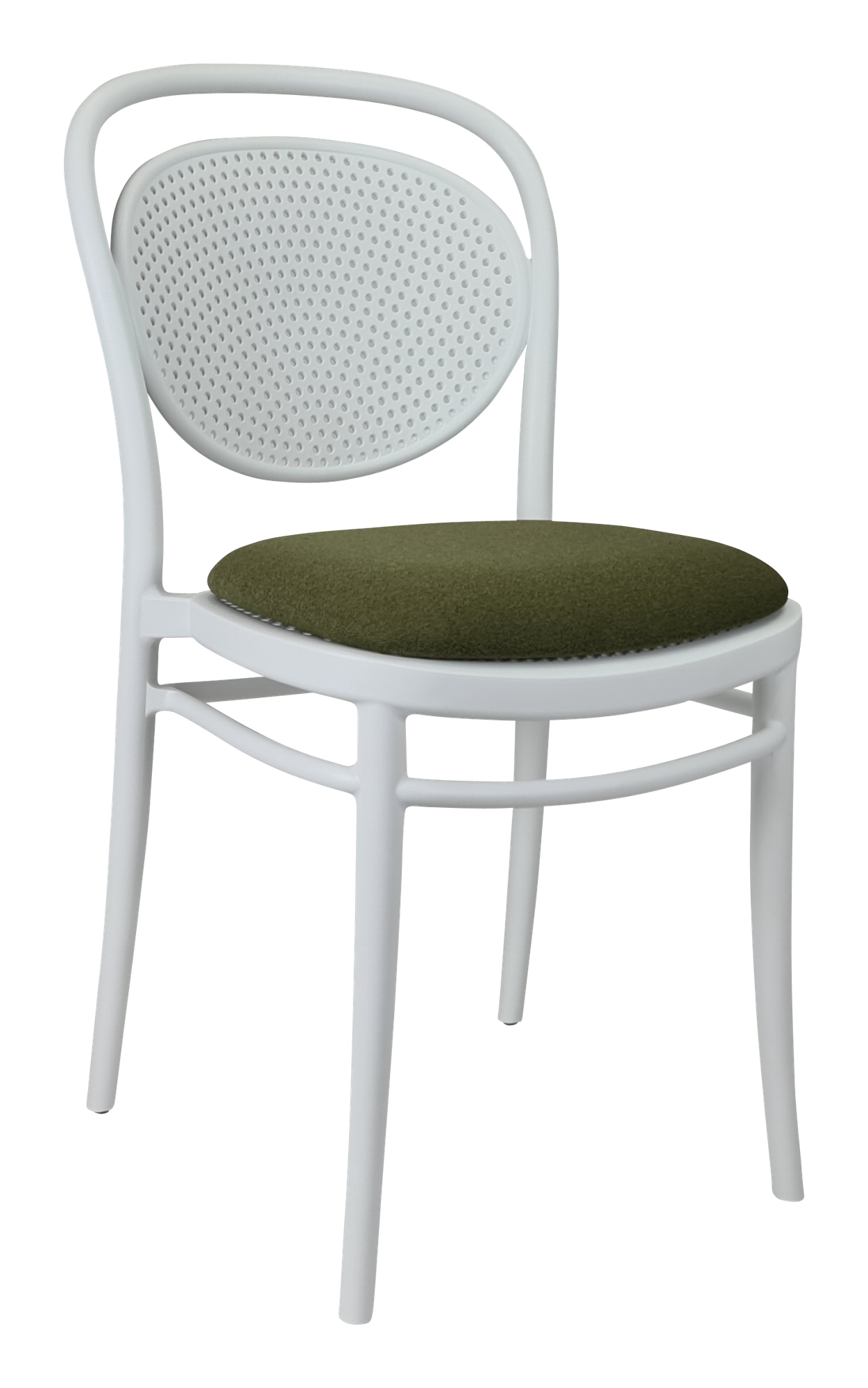 Siesta Marcel Chair - White with Olive Green Fabric Cushion