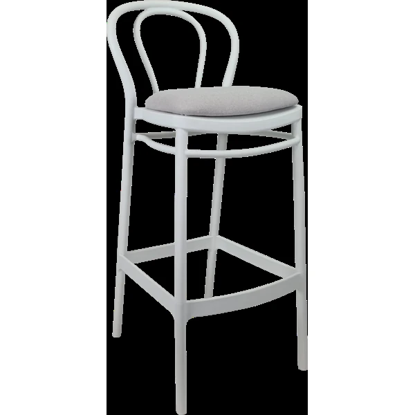 Siesta Victor Bar Stool 65cm (Counter Height) - White with Light Grey Fabric Cushion