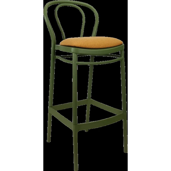Siesta Victor Bar Stool 75cm (Dry Bar Height) - Olive Green with Orange Fabric Cushion