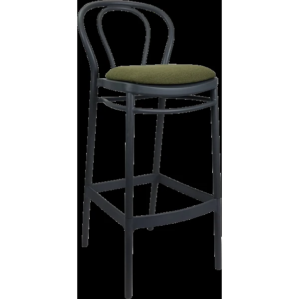 Siesta Victor Bar Stool 65cm (Counter Height) - Anthracite with Olive Green Fabric Cushion