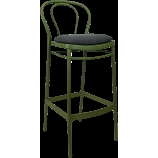 Siesta Victor Bar Stool 75cm (Dry Bar Height) - Olive Green with Anthracite Fabric Cushion