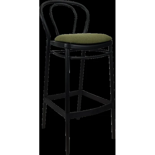 Siesta Victor Bar Stool 75cm (Dry Bar Height) - Black with Olive Green Fabric Cushion