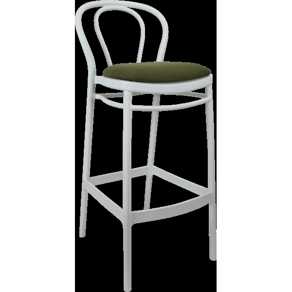 Siesta Victor Bar Stool 75cm (Dry Bar Height) - White with Olive Green Fabric Cushion