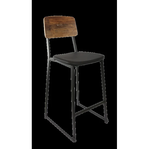Durafurn Denver Barstool - Black Vinyl Seat & Rustic Wood Ply Backrest