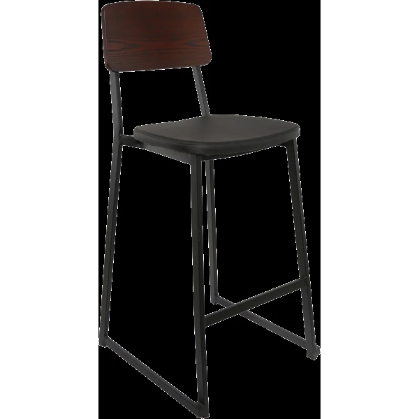 Durafurn Denver Barstool - Black Vinyl Seat & Dark Natural Ply Backrest