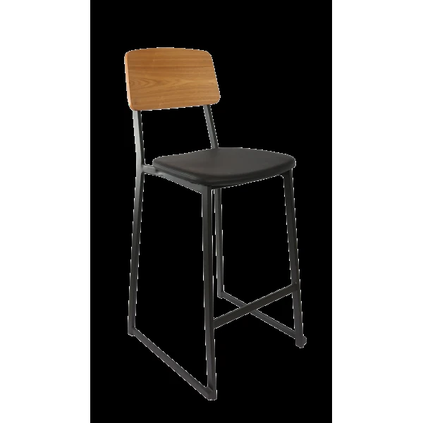Durafurn Denver Barstool - Black Vinyl Seat & Natural Ply Backrest