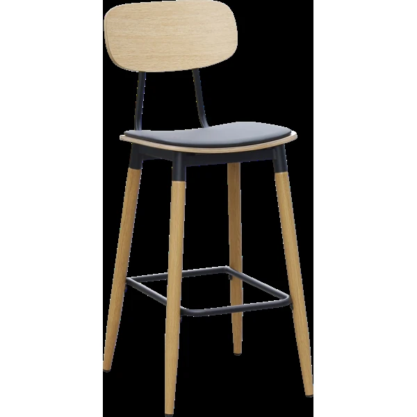 Durafurn Austin Barstool - Black PU Vinyl Seat + Natural Backrest