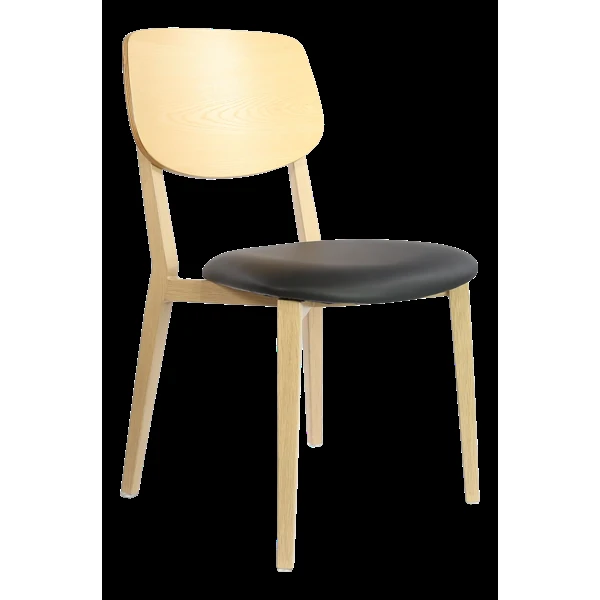 Durafurn Atlanta Chair - large Ply Backrest - Oak Frame/Black Vinyl Seat & Ply Backrest