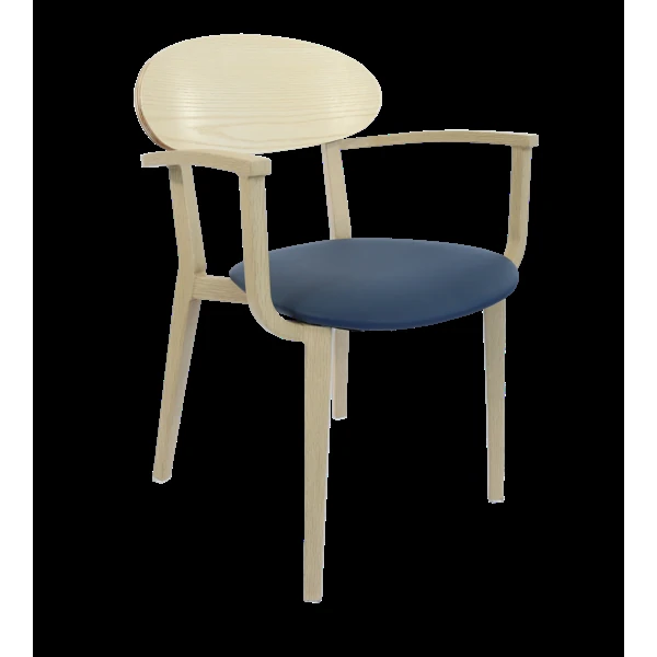 Durafurn Atlanta Armchair - Narrow Ply Backrest - Oak Frame/Navy Vinyl Seat & Ply Backrest