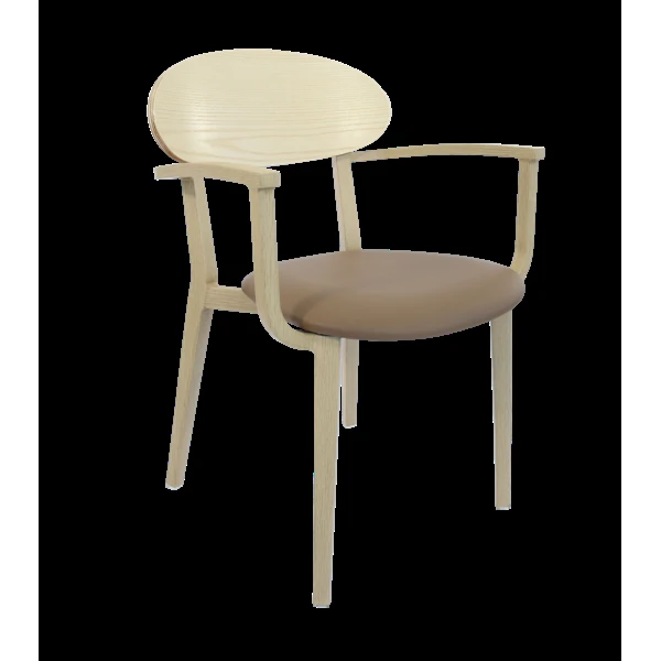 Durafurn Atlanta Armchair - Narrow Ply Backrest - Oak Frame/Taupe Vinyl Seat & Ply Backrest