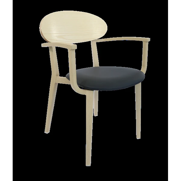 Durafurn Atlanta Armchair - Narrow Ply Backrest - Oak Frame/Black Vinyl Seat & Ply Backrest