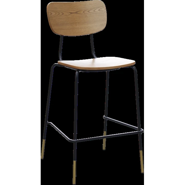 Durafurn Tiramisu Barstool - Black Frame with Brass Tip / Oak Ply