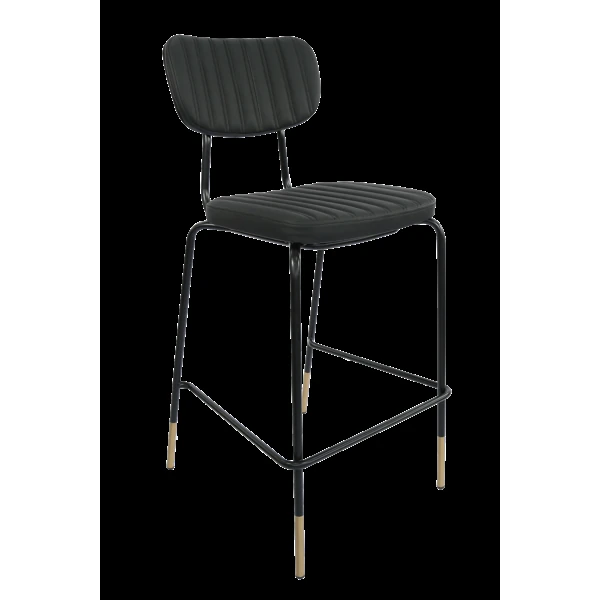 Durafurn Tiramisu Barstool - Black Frame with Brass Tip / Black Vinyl
